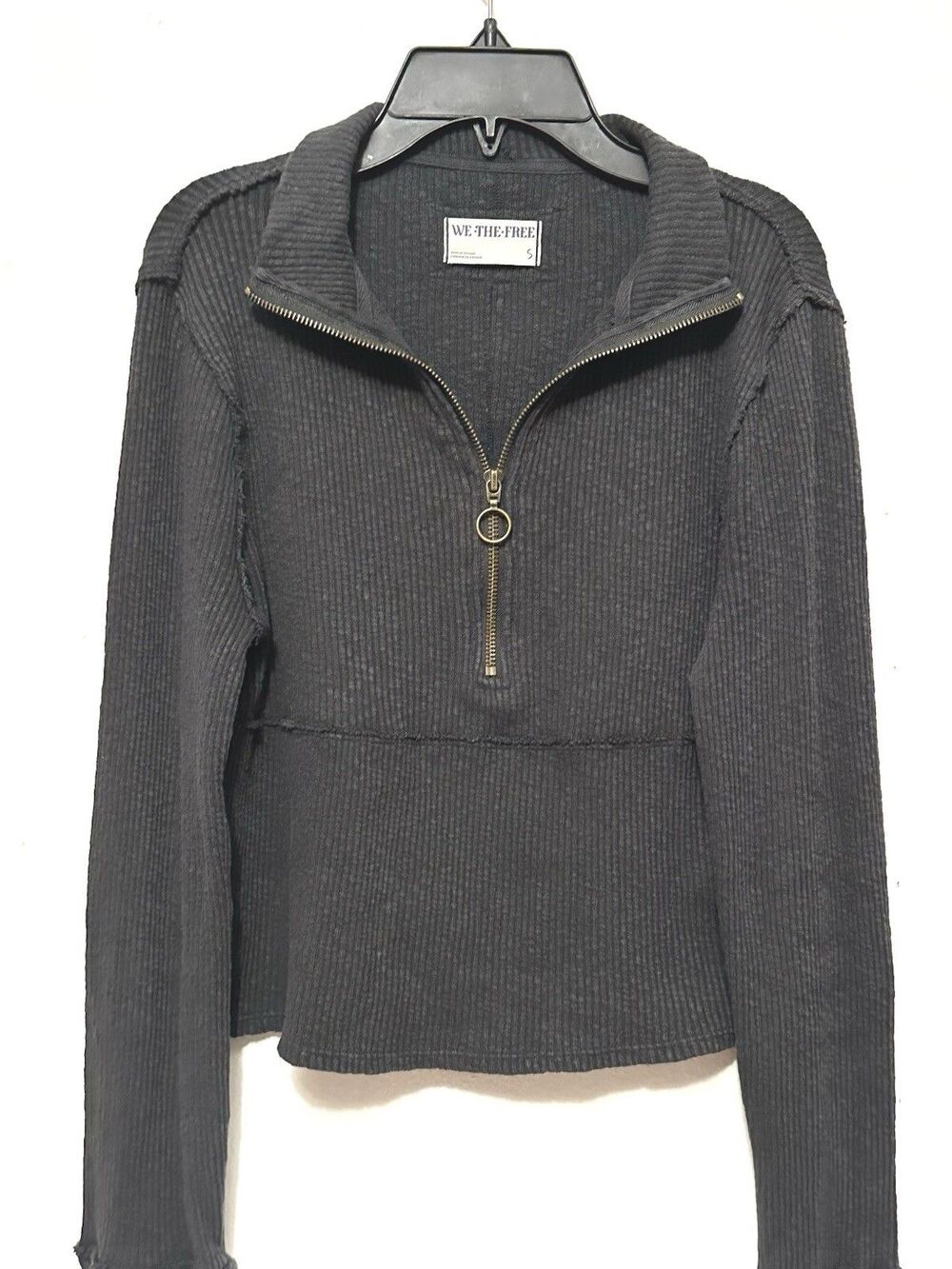Free People Women's Thermal Quarter-Zip Long Sleeve Shirt Top Grey Gray Small